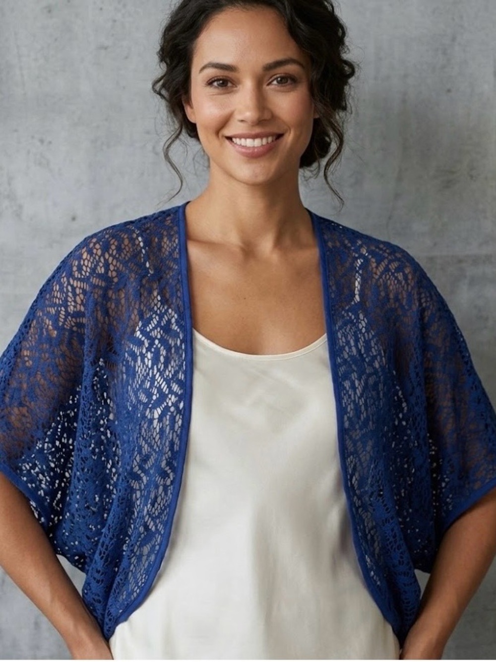NWT! Avenue Blue Lace Open-Front Short Cardigan Size 30/32 4X